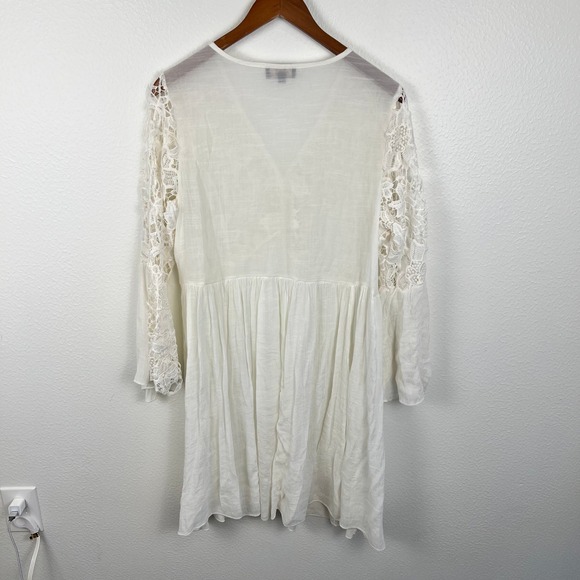 Boho Crochet Flare Sleeve Dress XL Babydoll Flowy Oversized Semi Sheer Fairy - Picture 4 of 11